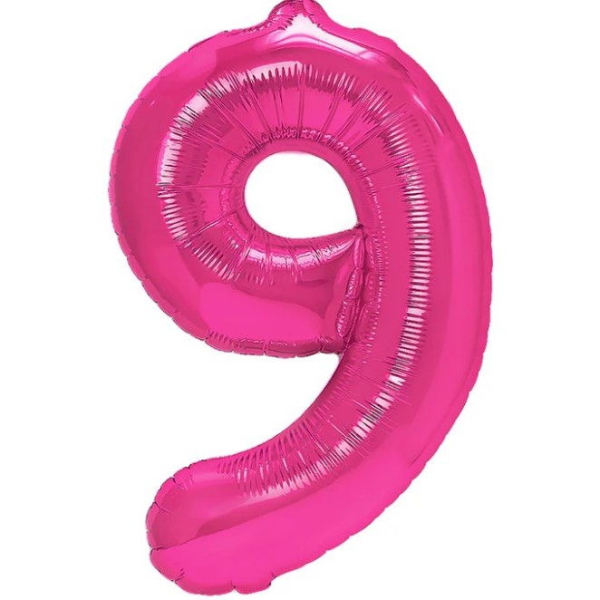 Balon din Folie Metalizata Flippy, Figurina Cifra, Tema Aniversare 40 cm, Ambalaj Individual, Pai inclus, Umflare cu Aer sau Heliu, Roz, Cifra 9 [1]