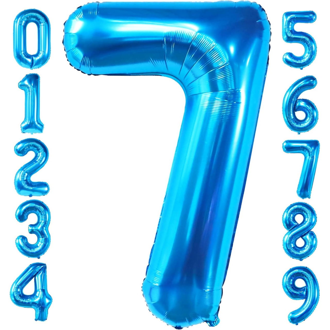 Balon din Folie Metalizata, Flippy, Figurina Cifra, Tema Aniversare 80 cm, Ambalaj Individual, Pai inclus, Umflare cu Aer sau Heliu, Albastru, Cifra 7 [8]