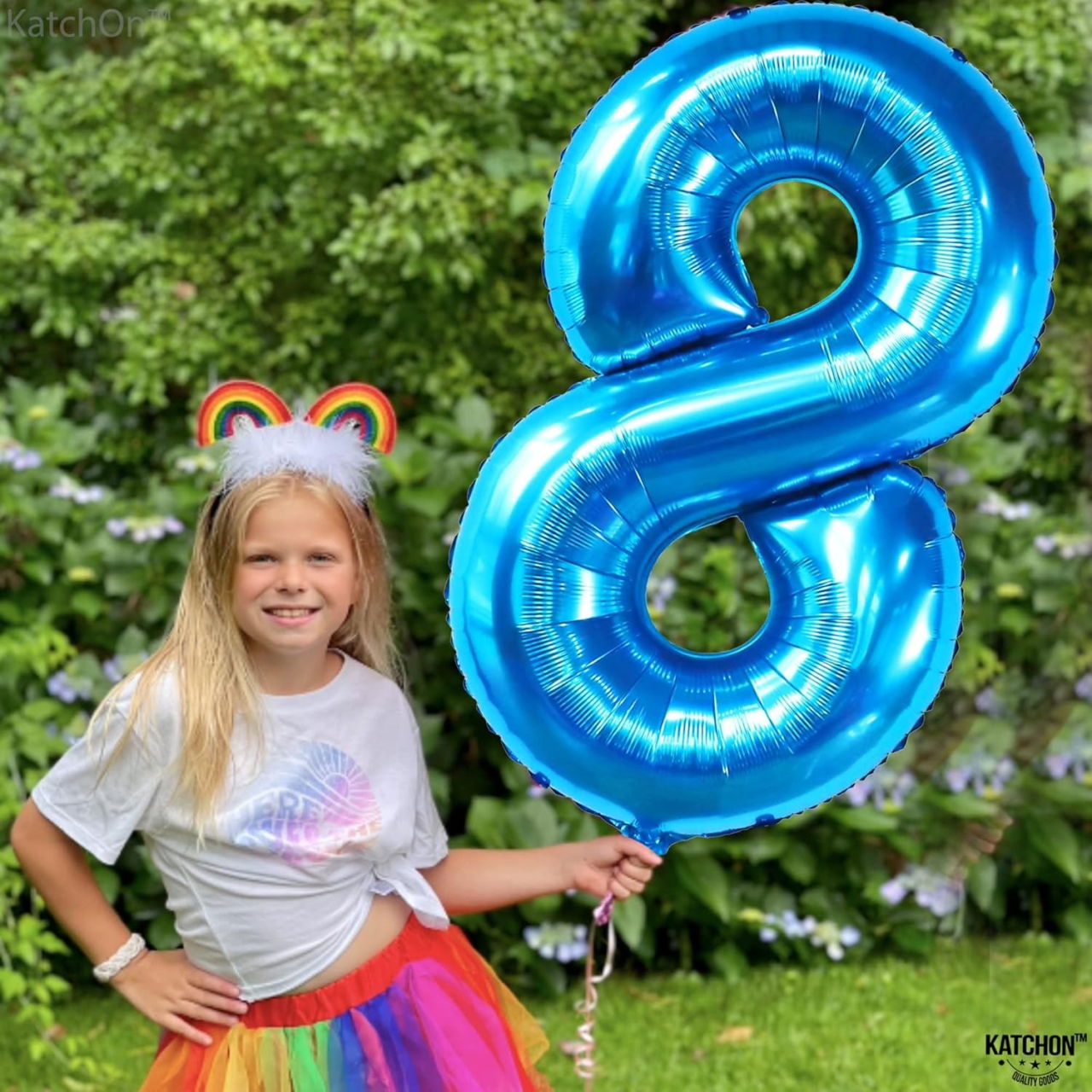 Balon din Folie Metalizata, Flippy, Figurina Cifra, Tema Aniversare 80 cm, Ambalaj Individual, Pai inclus, Umflare cu Aer sau Heliu, Albastru, Cifra 8 [9]