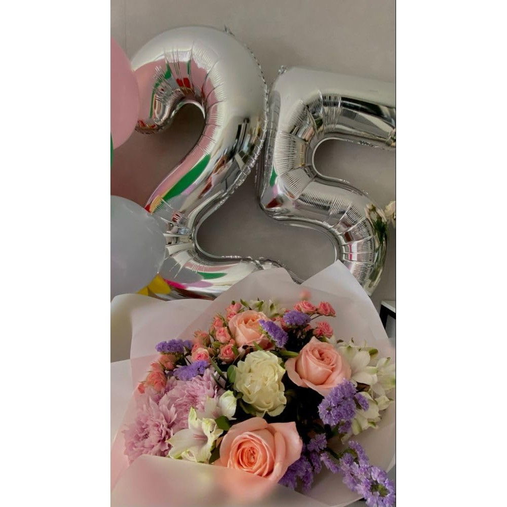 Balon din Folie Metalizata, Flippy, Figurina Cifra, Tema Aniversare 80 cm, Ambalaj Individual, Pai inclus, Umflare cu Aer sau Heliu, Argintiu, Cifra 5 [7]