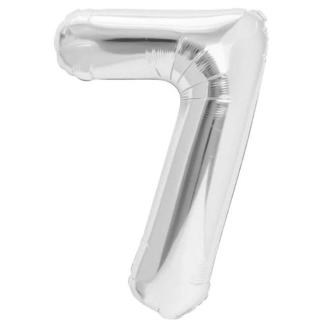Balon din Folie Metalizata, Flippy, Figurina Cifra, Tema Aniversare 80 cm, Ambalaj Individual, Pai inclus, Umflare cu Aer sau Heliu, Argintiu, Cifra 7 [1]