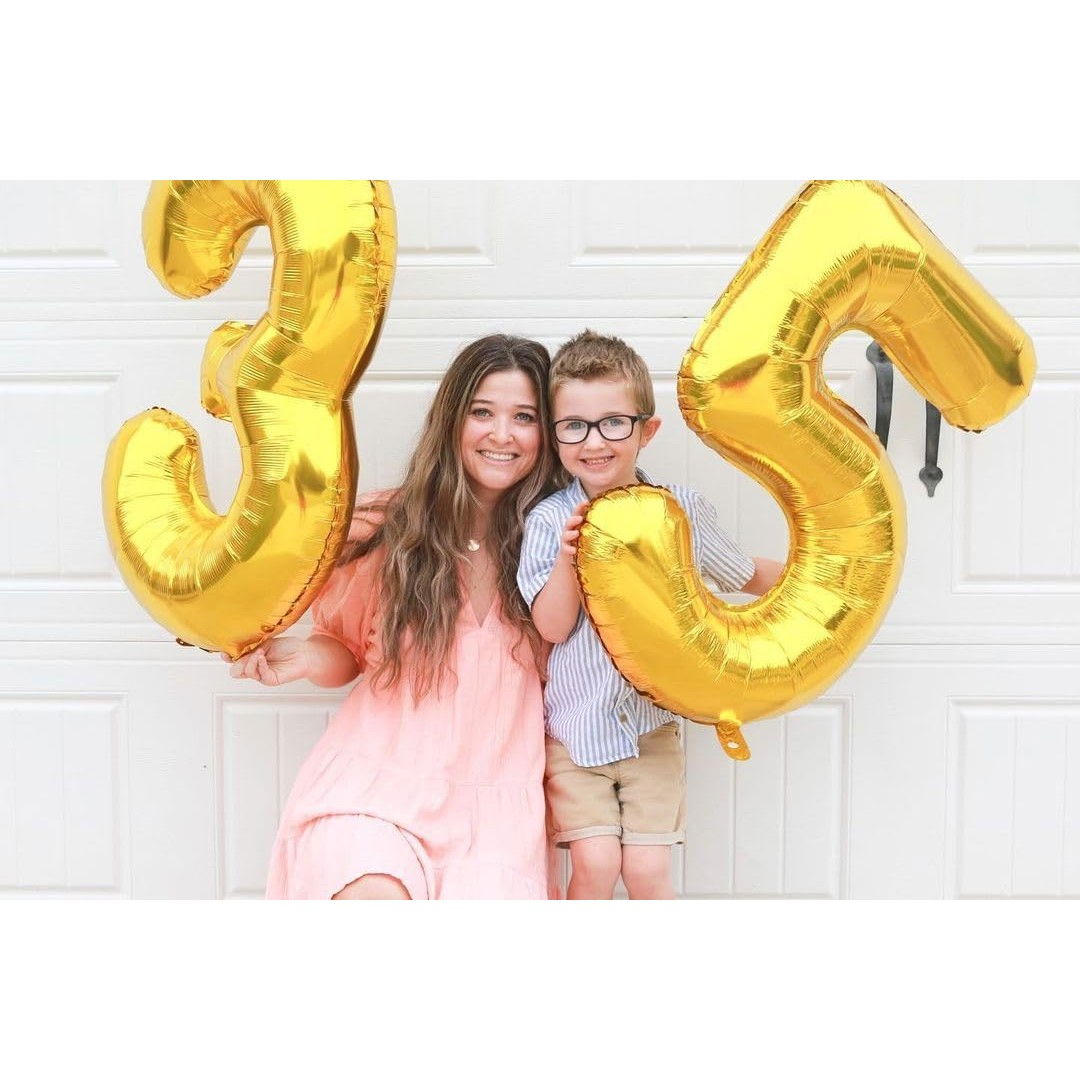 Balon din Folie Metalizata Flippy, Figurina Cifra, Tema Aniversare 80 cm, Ambalaj Individual, Pai inclus, Umflare cu Aer sau Heliu, Auriu, Cifra 3 [5]
