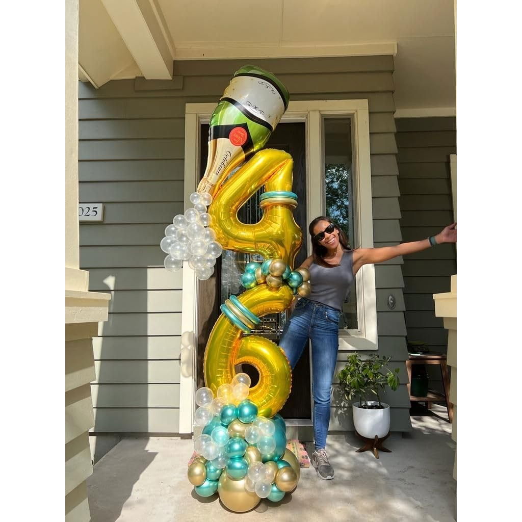 Balon din Folie Metalizata Flippy, Figurina Cifra, Tema Aniversare 80 cm, Ambalaj Individual, Pai inclus, Umflare cu Aer sau Heliu, Auriu, Cifra 4 [7]