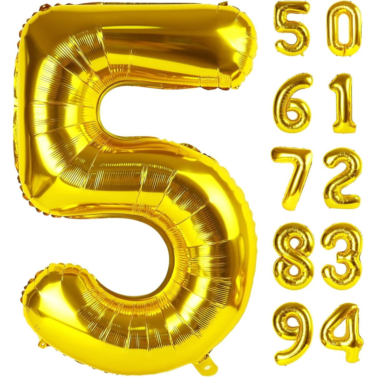 Balon din Folie Metalizata Flippy, Figurina Cifra, Tema Aniversare 80 cm, Ambalaj Individual, Pai inclus, Umflare cu Aer sau Heliu, Auriu, Cifra 5 [8]