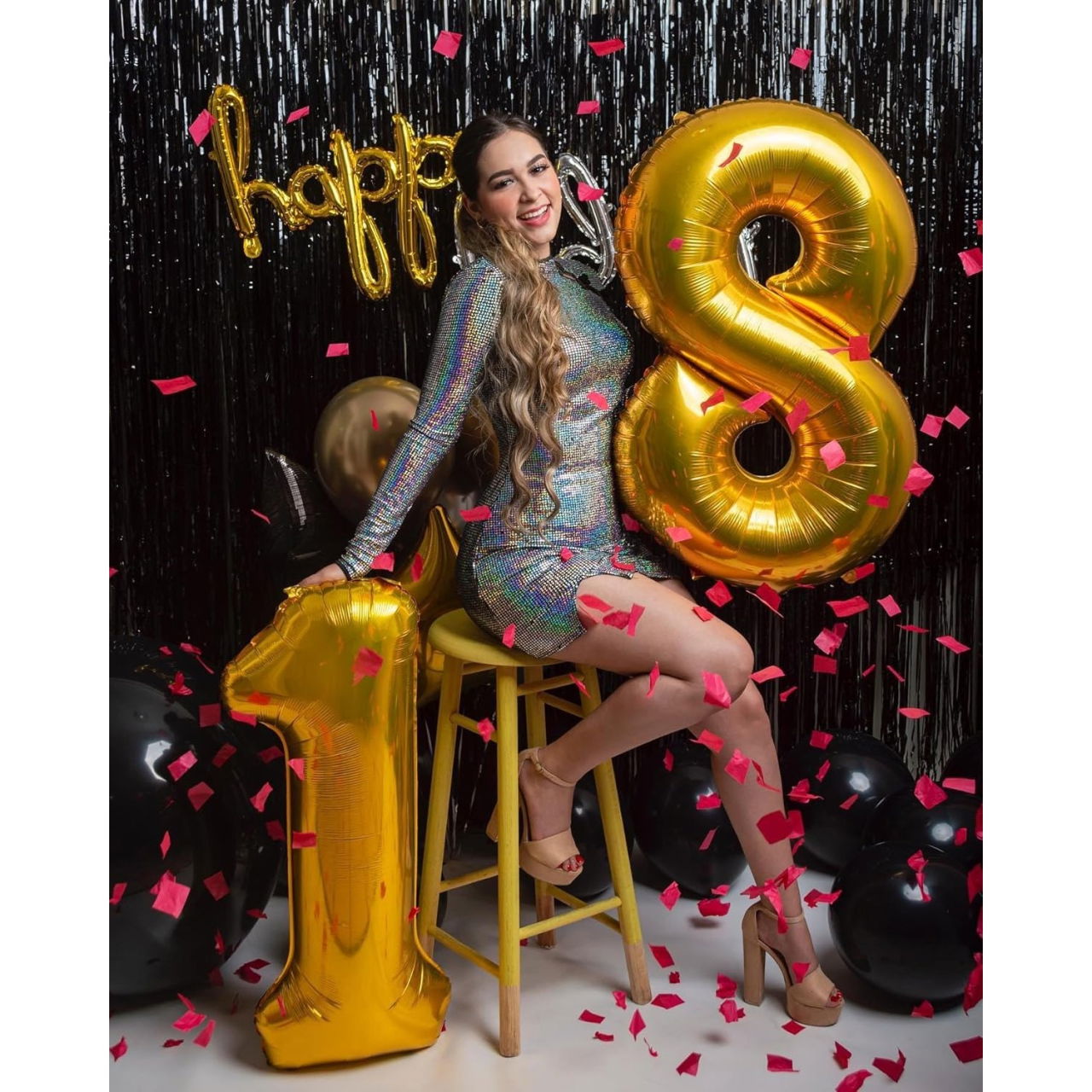 Balon din Folie Metalizata Flippy, Figurina Cifra, Tema Aniversare 80 cm, Ambalaj Individual, Pai inclus, Umflare cu Aer sau Heliu, Auriu, Cifra 8 [3]