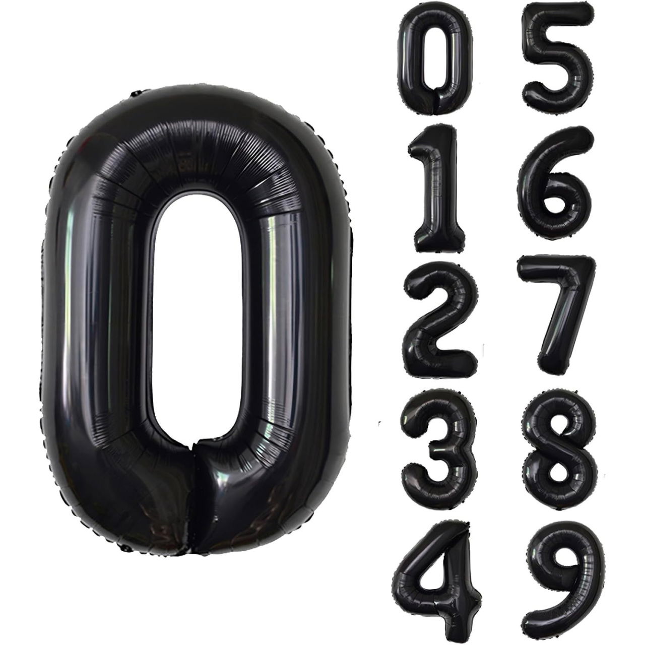 Balon din Folie Metalizata, Flippy, Figurina Cifra, Tema Aniversare 80 cm, Ambalaj Individual, Pai inclus, Umflare cu Aer sau Heliu, Negru, Cifra 0 [4]