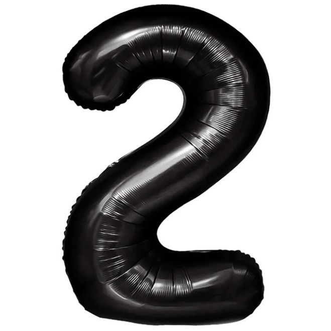 Balon din Folie Metalizata, Flippy, Figurina Cifra, Tema Aniversare 80 cm, Ambalaj Individual, Pai inclus, Umflare cu Aer sau Heliu, Negru, Cifra 2 [1]