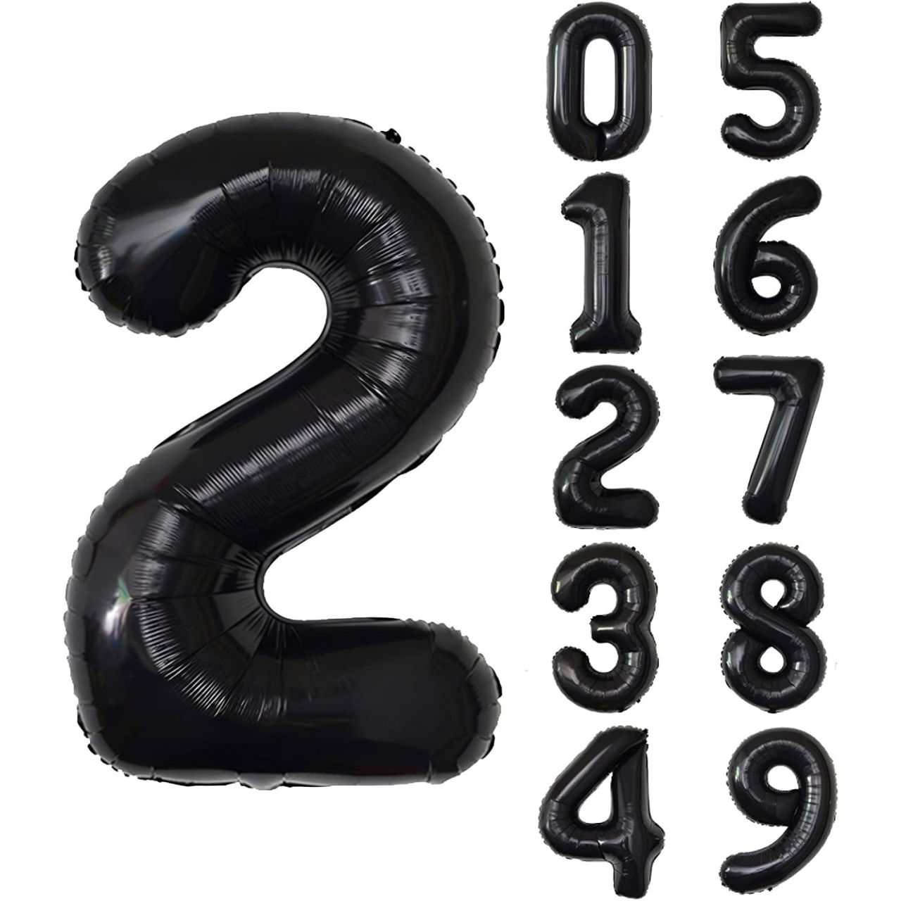 Balon din Folie Metalizata, Flippy, Figurina Cifra, Tema Aniversare 80 cm, Ambalaj Individual, Pai inclus, Umflare cu Aer sau Heliu, Negru, Cifra 2 [3]