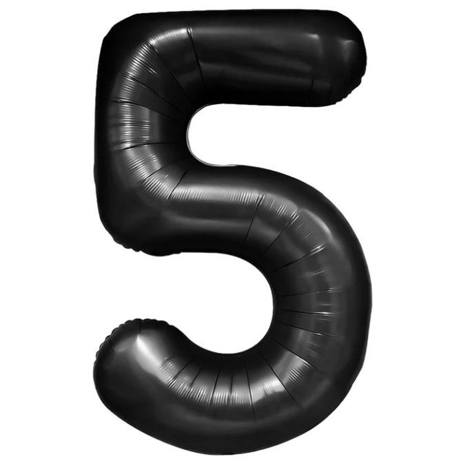 Balon din Folie Metalizata, Flippy, Figurina Cifra, Tema Aniversare 80 cm, Ambalaj Individual, Pai inclus, Umflare cu Aer sau Heliu, Negru, Cifra 5 [1]