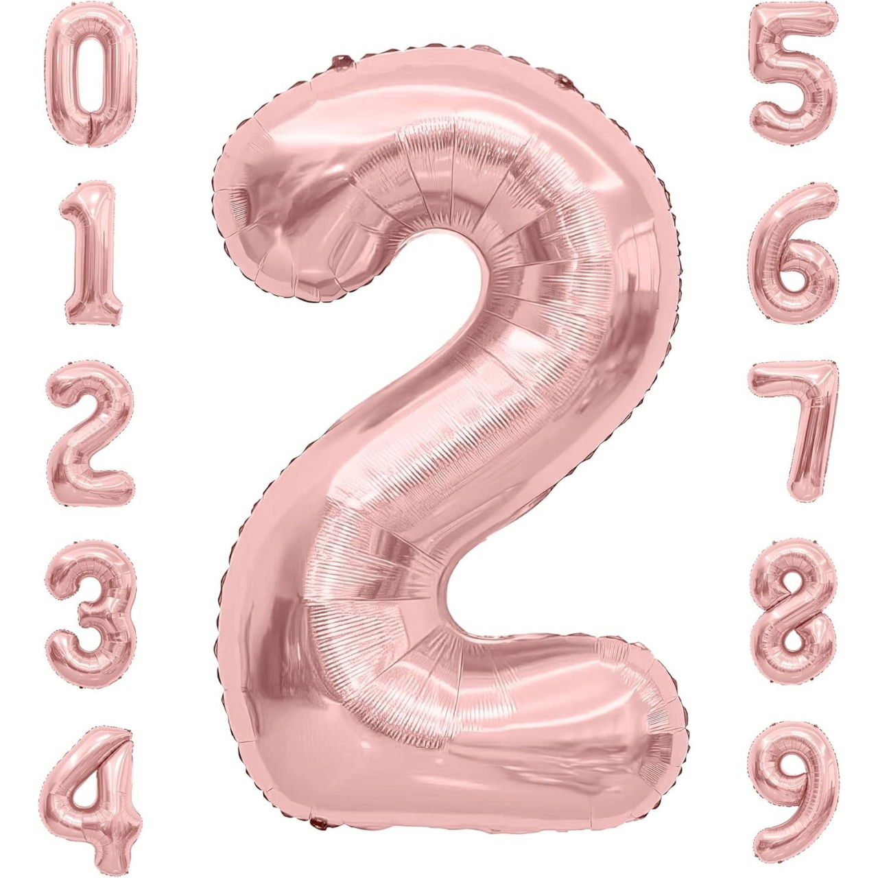 Balon din Folie Metalizata Flippy, Figurina Cifra, Tema Aniversare 80 cm, Ambalaj Individual, Pai inclus, Umflare cu Aer sau Heliu, Rose, Cifra 2 [5]
