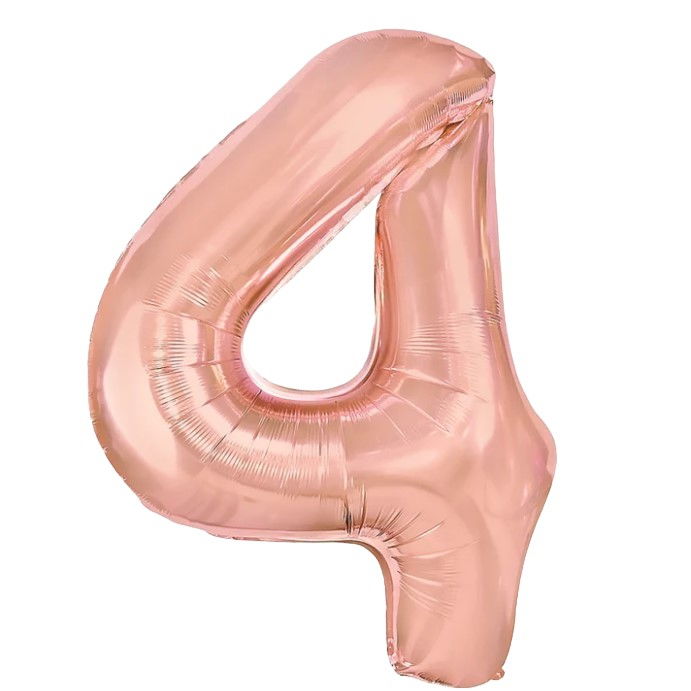Balon din Folie Metalizata Flippy, Figurina Cifra, Tema Aniversare 80 cm, Ambalaj Individual, Pai inclus, Umflare cu Aer sau Heliu, Rose, Cifra 4 [1]