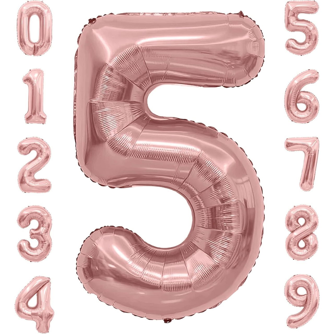 Balon din Folie Metalizata Flippy, Figurina Cifra, Tema Aniversare 80 cm, Ambalaj Individual, Pai inclus, Umflare cu Aer sau Heliu, Rose, Cifra 5 [4]