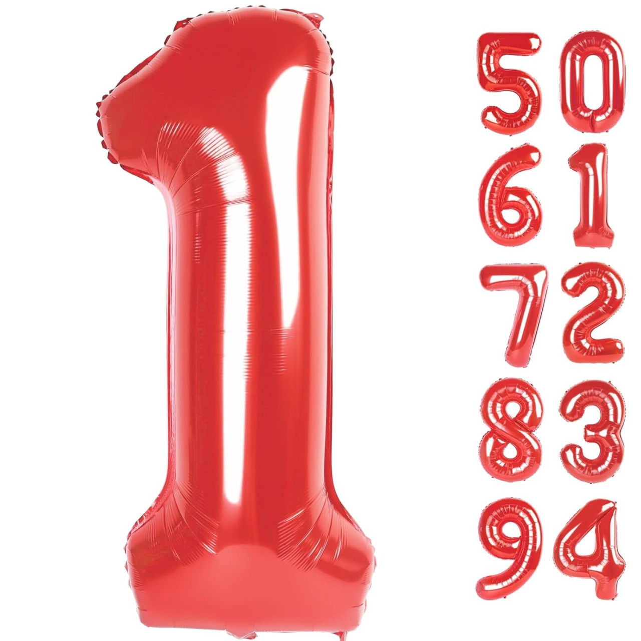 Balon din Folie Metalizata Flippy, Figurina Cifra, Tema Aniversare 80 cm, Ambalaj Individual, Pai inclus, Umflare cu Aer sau Heliu, Rosu, Cifra 1 [5]