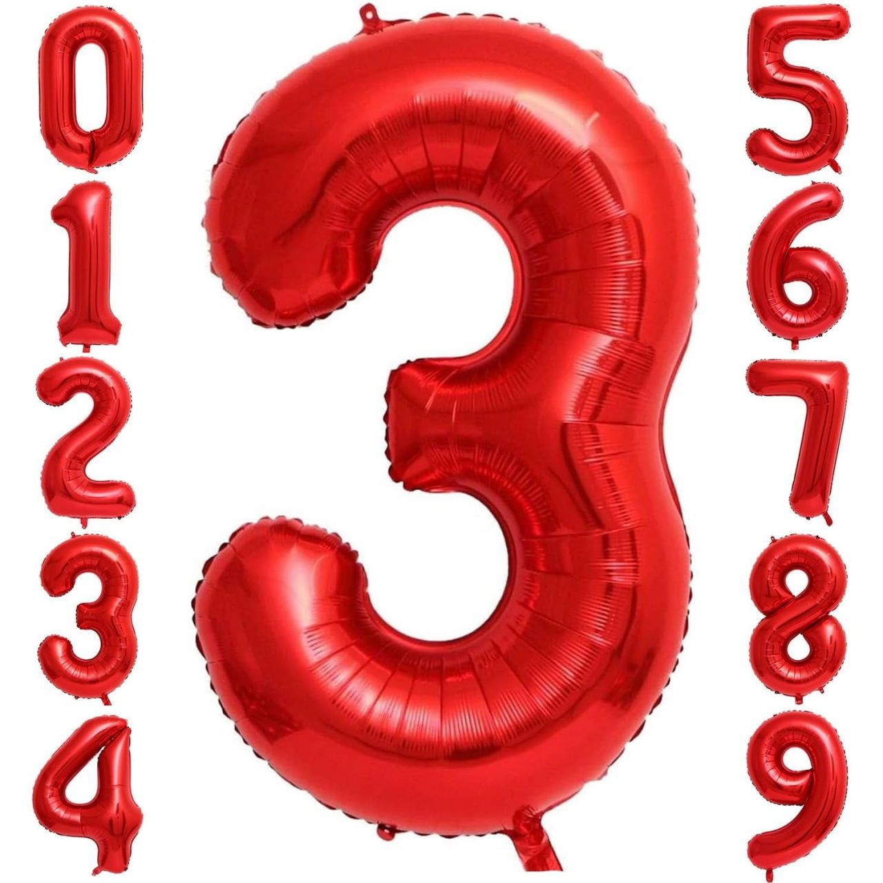 Balon din Folie Metalizata Flippy, Figurina Cifra, Tema Aniversare 80 cm, Ambalaj Individual, Pai inclus, Umflare cu Aer sau Heliu, Rosu, Cifra 3 [3]