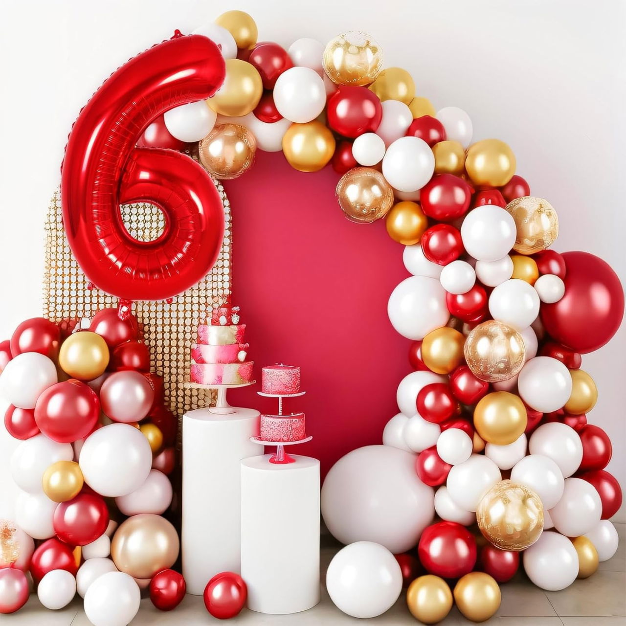 Balon din Folie Metalizata Flippy, Figurina Cifra, Tema Aniversare 80 cm, Ambalaj Individual, Pai inclus, Umflare cu Aer sau Heliu, Rosu, Cifra 6 [4]