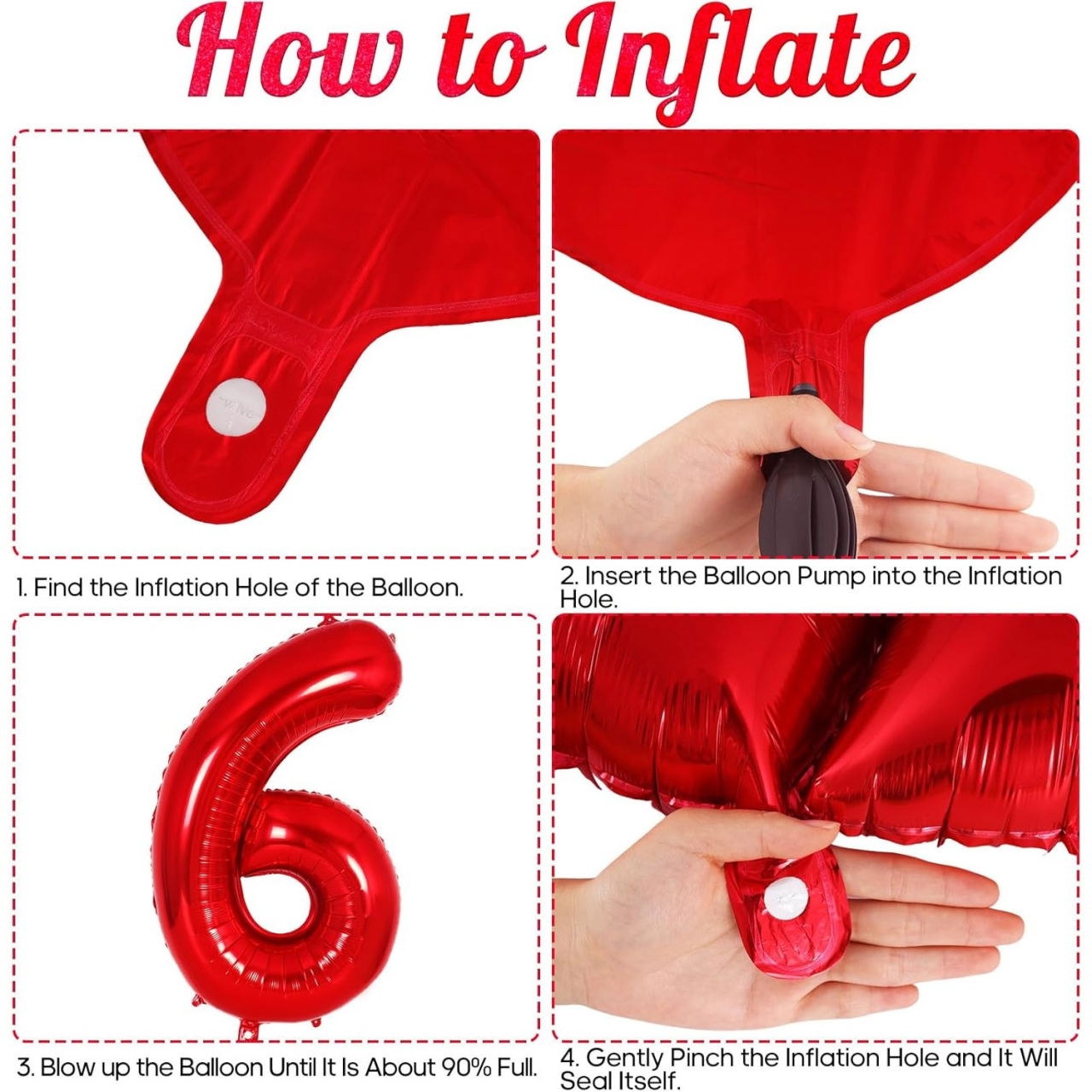 Balon din Folie Metalizata Flippy, Figurina Cifra, Tema Aniversare 80 cm, Ambalaj Individual, Pai inclus, Umflare cu Aer sau Heliu, Rosu, Cifra 6 [3]