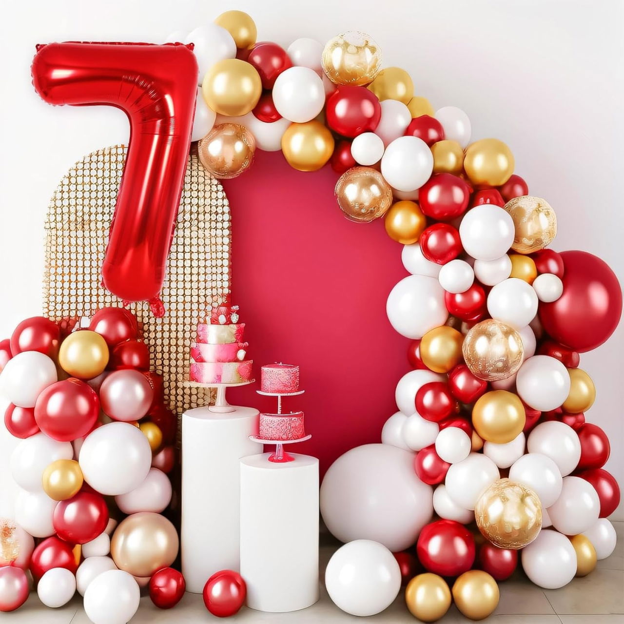 Balon din Folie Metalizata Flippy, Figurina Cifra, Tema Aniversare 80 cm, Ambalaj Individual, Pai inclus, Umflare cu Aer sau Heliu, Rosu, Cifra 7 [5]