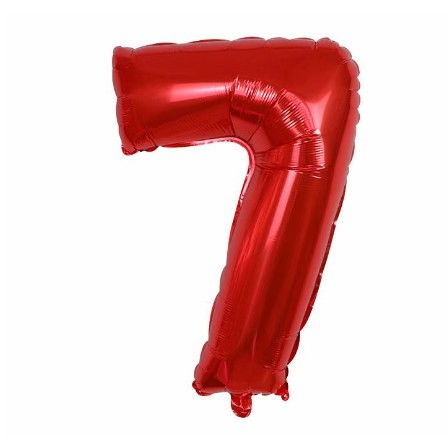 Balon din Folie Metalizata Flippy, Figurina Cifra, Tema Aniversare 80 cm, Ambalaj Individual, Pai inclus, Umflare cu Aer sau Heliu, Rosu, Cifra 7 [1]