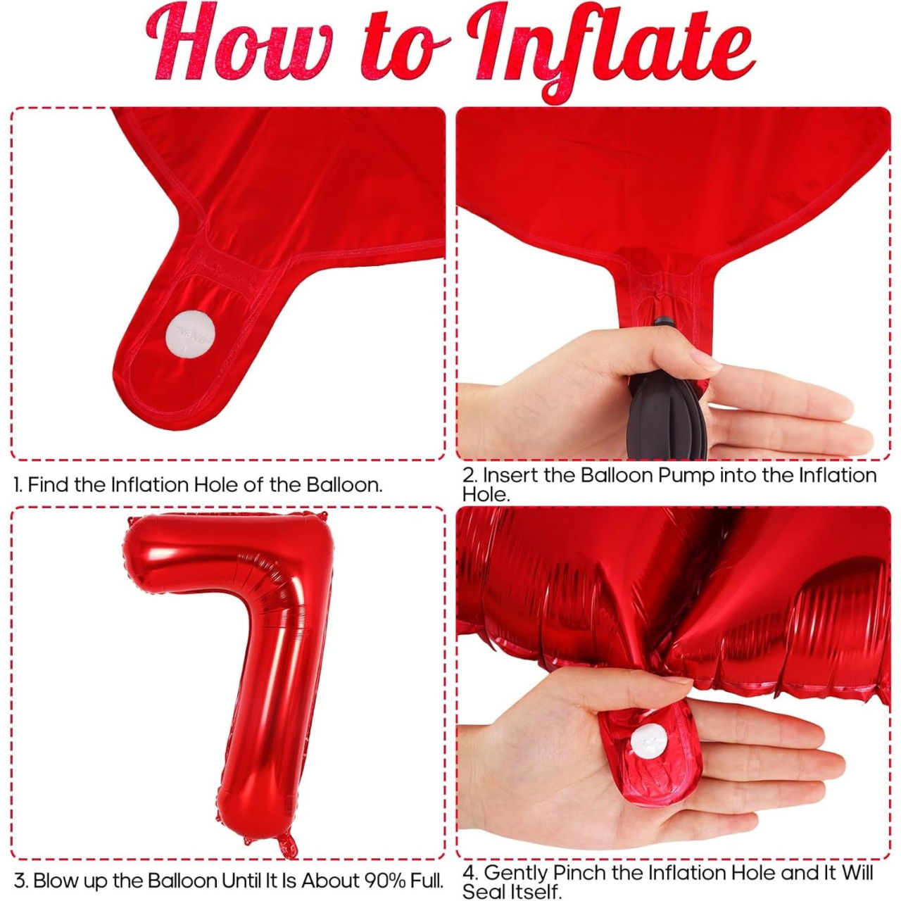 Balon din Folie Metalizata Flippy, Figurina Cifra, Tema Aniversare 80 cm, Ambalaj Individual, Pai inclus, Umflare cu Aer sau Heliu, Rosu, Cifra 7 [3]