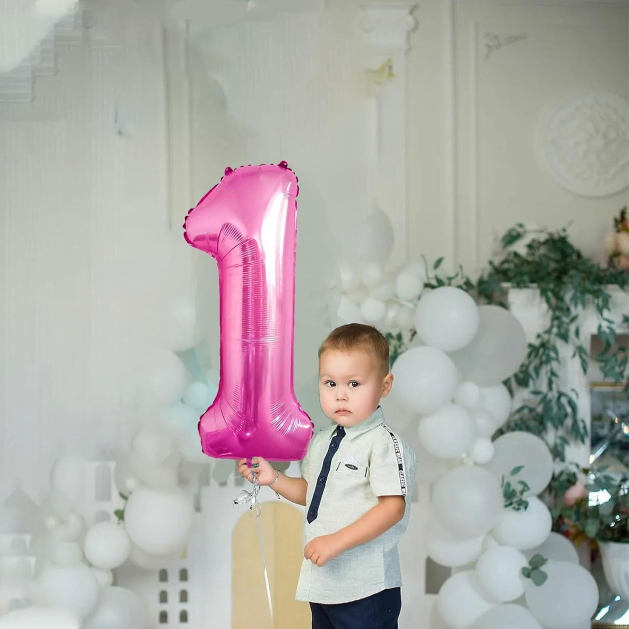 Balon din Folie Metalizata Flippy, Figurina Cifra, Tema Aniversare 80 cm, Ambalaj Individual, Pai inclus, Umflare cu Aer sau Heliu, Roz, Cifra 1 [3]