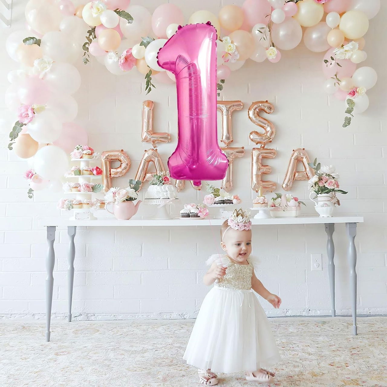 Balon din Folie Metalizata Flippy, Figurina Cifra, Tema Aniversare 80 cm, Ambalaj Individual, Pai inclus, Umflare cu Aer sau Heliu, Roz, Cifra 1 [4]