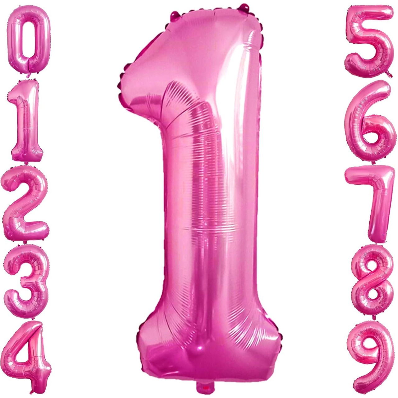 Balon din Folie Metalizata Flippy, Figurina Cifra, Tema Aniversare 80 cm, Ambalaj Individual, Pai inclus, Umflare cu Aer sau Heliu, Roz, Cifra 1 [6]