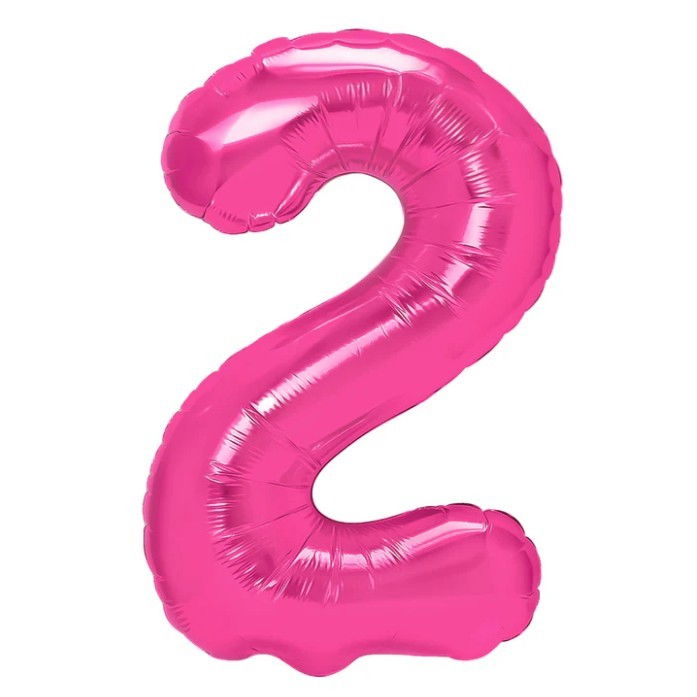 Balon din Folie Metalizata Flippy, Figurina Cifra, Tema Aniversare 80 cm, Ambalaj Individual, Pai inclus, Umflare cu Aer sau Heliu, Roz, Cifra 2 [1]