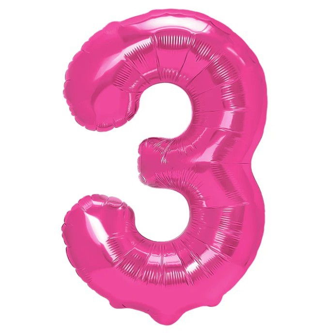 Balon din Folie Metalizata Flippy, Figurina Cifra, Tema Aniversare 80 cm, Ambalaj Individual, Pai inclus, Umflare cu Aer sau Heliu, Roz, Cifra 3 [3]