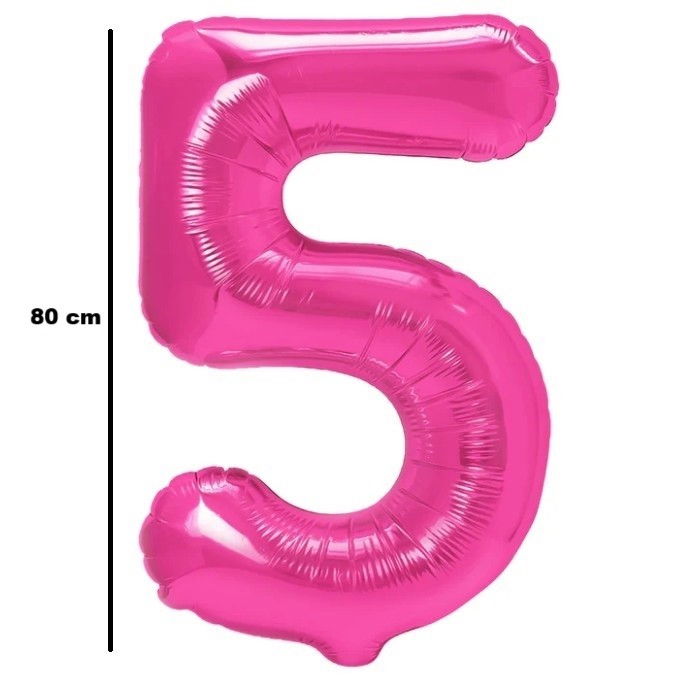 Balon din Folie Metalizata Flippy, Figurina Cifra, Tema Aniversare 80 cm, Ambalaj Individual, Pai inclus, Umflare cu Aer sau Heliu, Roz, Cifra 5 [2]