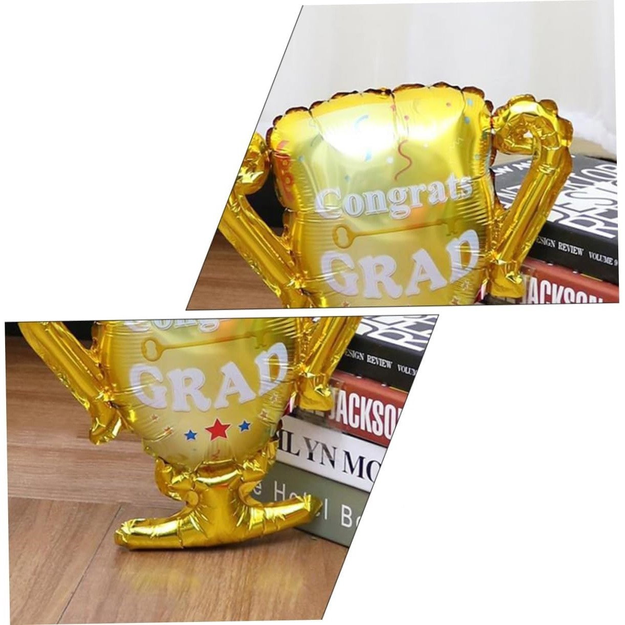 Balon din Folie Metalizata, Flippy, Figurina Cupa, Tema Absolvire, 65x72cm, Ambalaj Individual, Pai Inclus, Umflare cu Aer sau Heliu, Galben [7]