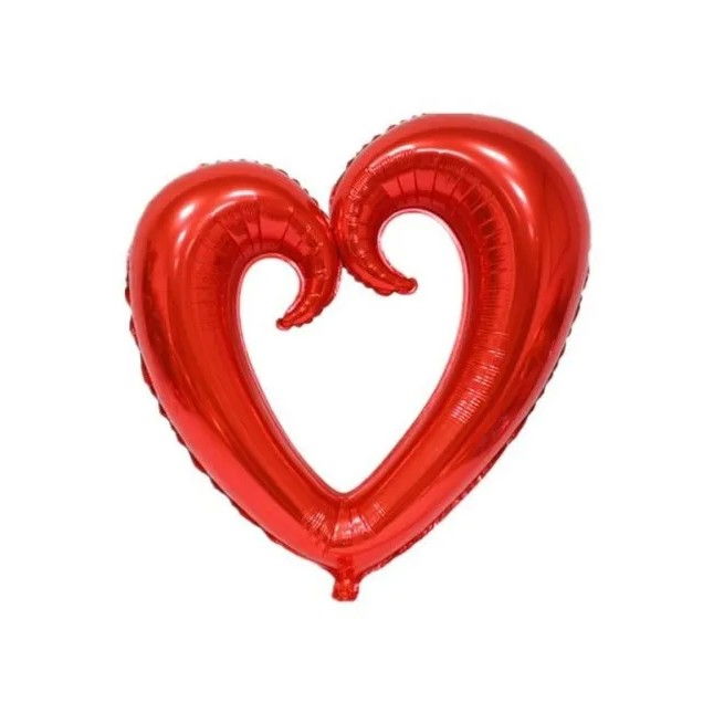 Balon din Folie Metalizata, Flippy, Figurina Inima Gigantica, Tema Ziua Indragostitilor, 100 cm, Ambalaj Individual, Pai Inclus, Umflare cu Aer sau Heliu, Rosu [3]