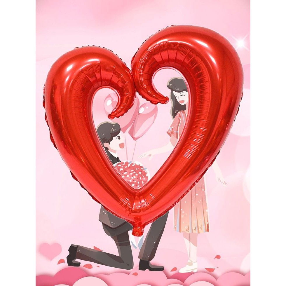 Balon din Folie Metalizata, Flippy, Figurina Inima Gigantica, Tema Ziua Indragostitilor, 100 cm, Ambalaj Individual, Pai Inclus, Umflare cu Aer sau Heliu, Rosu [2]