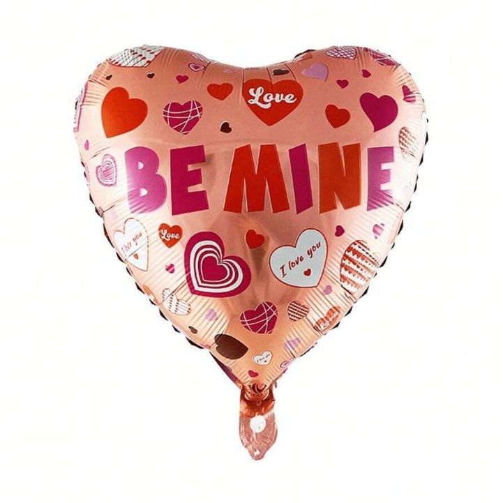 Balon din Folie Metalizata, Flippy, Figurina Inimioara, Model BE MINE, Tematica Iubire, 45 cm, Ambalaj Individual, Pai Inclus, Umflare cu Aer sau Heliu, Rosu [4]