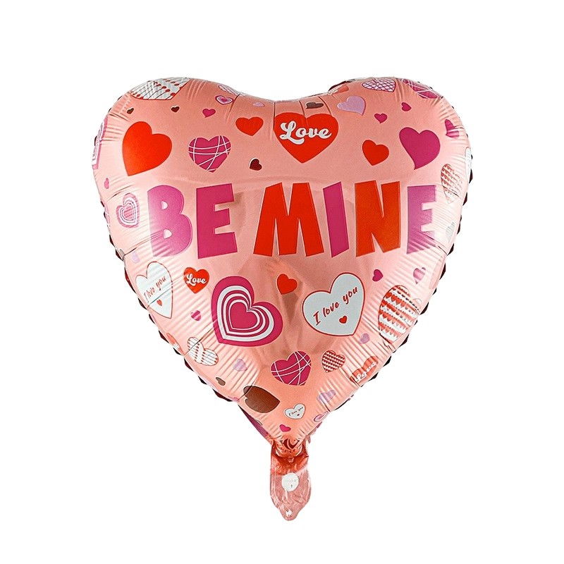 Balon din Folie Metalizata, Flippy, Figurina Inimioara, Model BE MINE, Tematica Iubire, 45 cm, Ambalaj Individual, Pai Inclus, Umflare cu Aer sau Heliu, Rosu [1]
