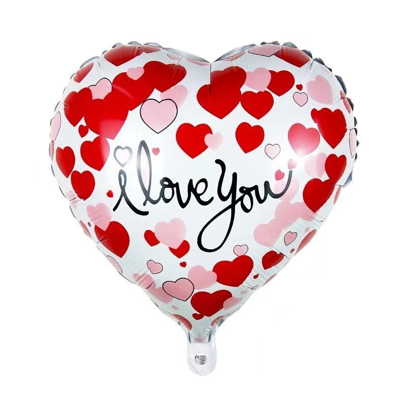 Balon din Folie Metalizata, Flippy, Figurina Inimioara, Model I LOVE YOU, Tematica Iubire, 45 cm, Ambalaj Individual, Pai Inclus, Umflare cu Aer sau Heliu, Rosu [3]
