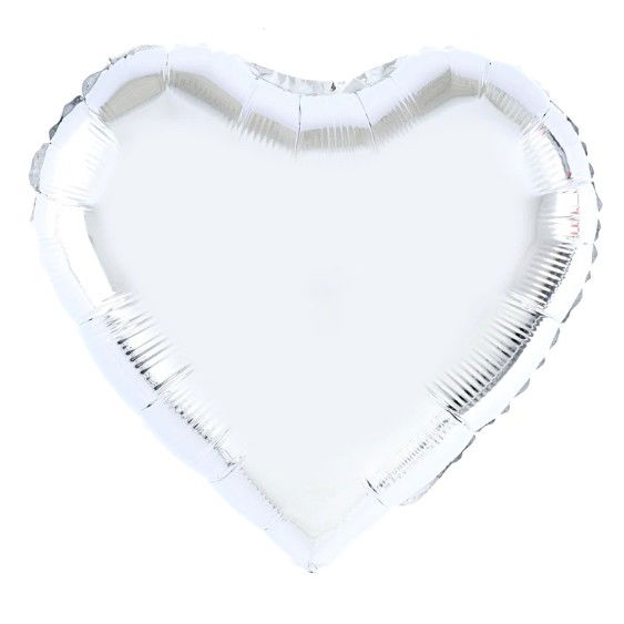 Balon din Folie Metalizata, Flippy, Figurina Inimioara, Model Simplu, Tematica Iubire, 40 cm, Ambalaj Individual, Pai Inclus, Umflare cu Aer sau Heliu, Argintiu [2]