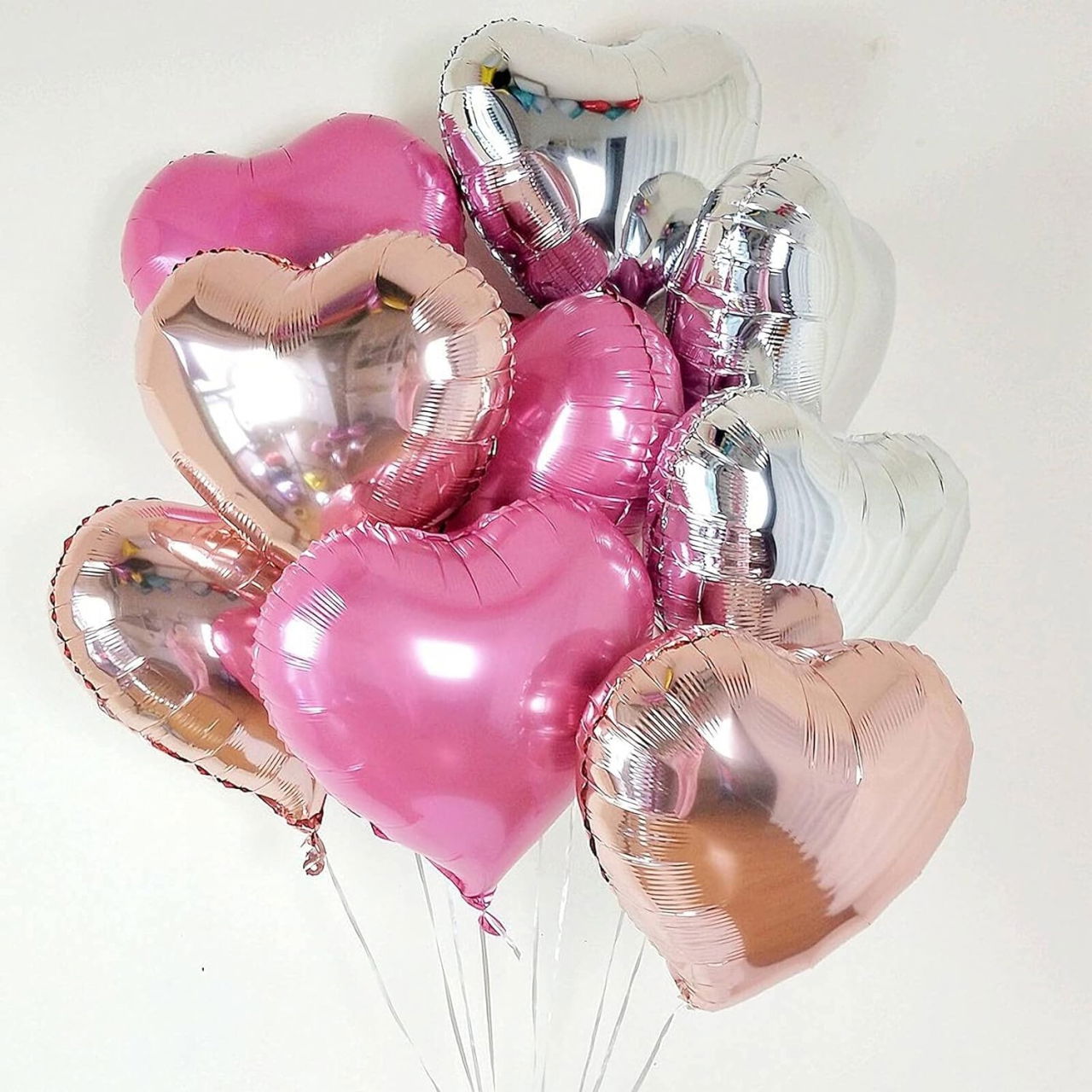 Balon din Folie Metalizata, Flippy, Figurina Inimioara, Model Simplu, Tematica Iubire, 40 cm, Ambalaj Individual, Pai Inclus, Umflare cu Aer sau Heliu, Argintiu [4]