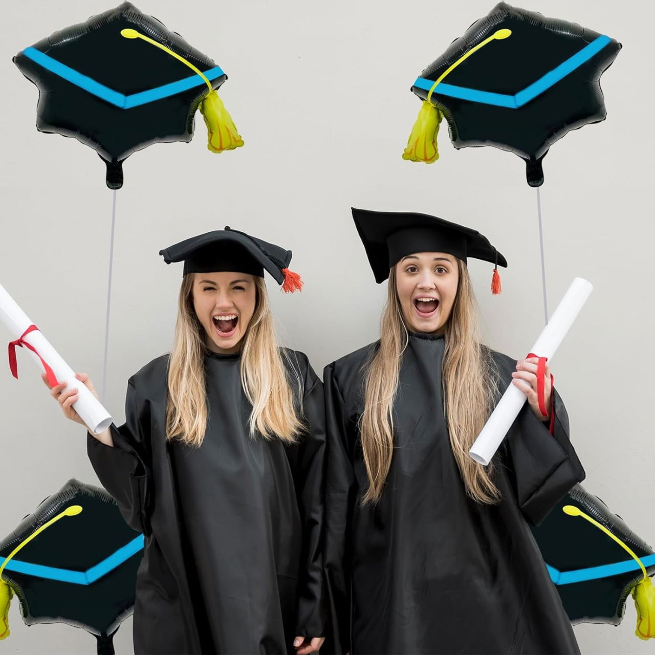 Balon din Folie Metalizata, Flippy, Figurina, Model Toca Congrats Grad, Tematica Absolvire, 56x70 cm, Ambalaj Individual, Pai Inclus, Umflare cu Aer sau Heliu, Negru-Albastru [4]