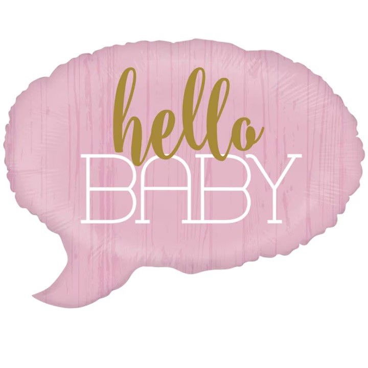 Balon din Folie Metalizata, Flippy, Figurina Norisor, Tema Hello Baby , 59x50 cm, Ambalaj Individual, Pai Inclus, Umflare cu Aer sau Heliu, Roz [5]