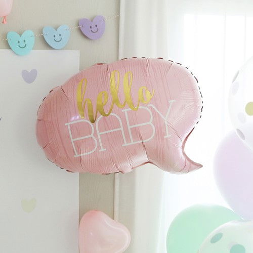 Balon din Folie Metalizata, Flippy, Figurina Norisor, Tema Hello Baby , 59x50 cm, Ambalaj Individual, Pai Inclus, Umflare cu Aer sau Heliu, Roz [3]