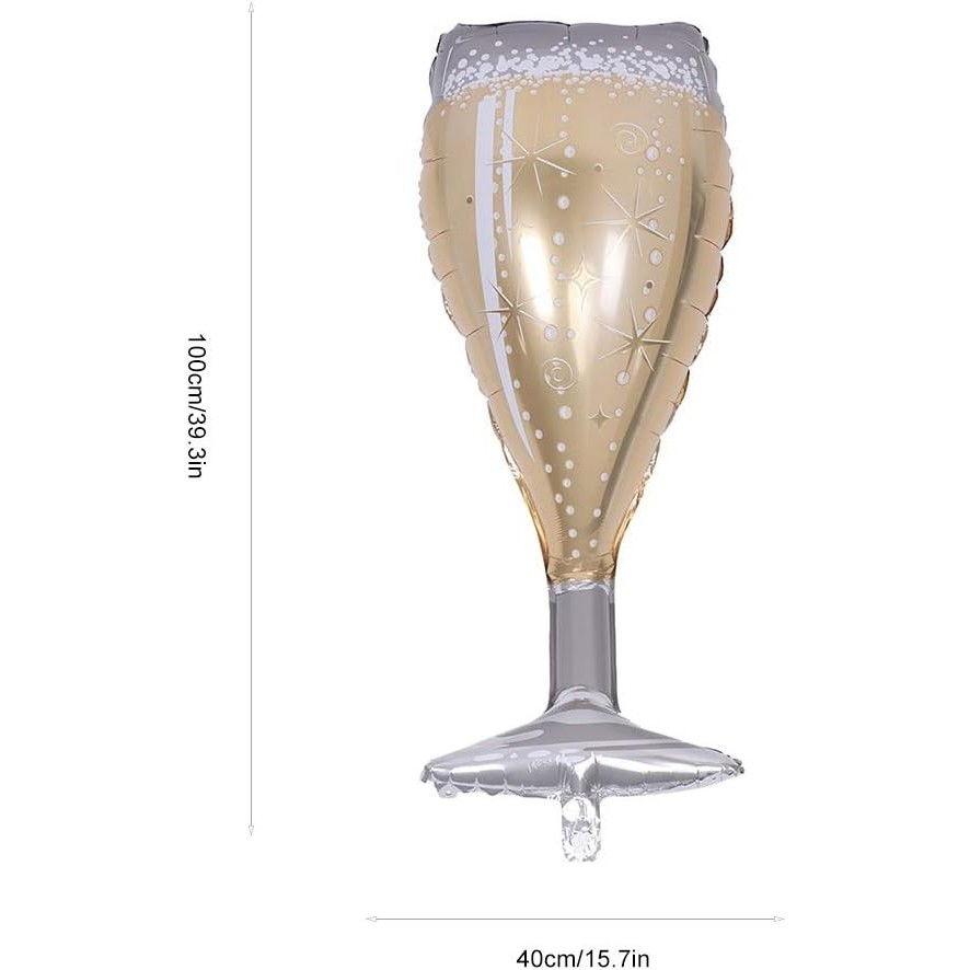 Balon din Folie Metalizata, Flippy, Figurina Pahar de Sampanie, Tema Aniversare, 100x40 cm, Ambalaj Individual, Pai Inclus, Umflare cu Aer sau Heliu, Auriu [2]