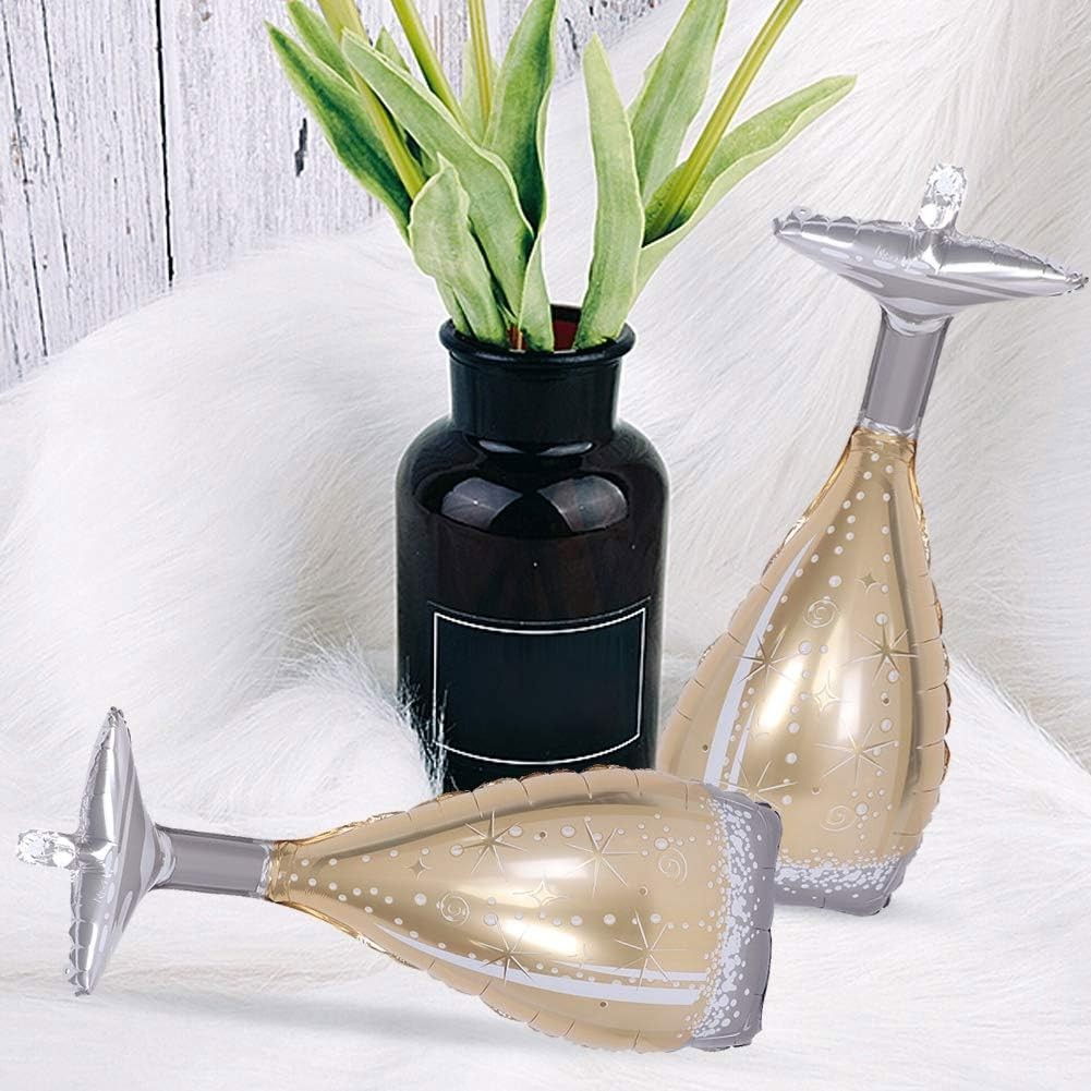 Balon din Folie Metalizata, Flippy, Figurina Pahar de Sampanie, Tema Aniversare, 100x40 cm, Ambalaj Individual, Pai Inclus, Umflare cu Aer sau Heliu, Auriu [3]