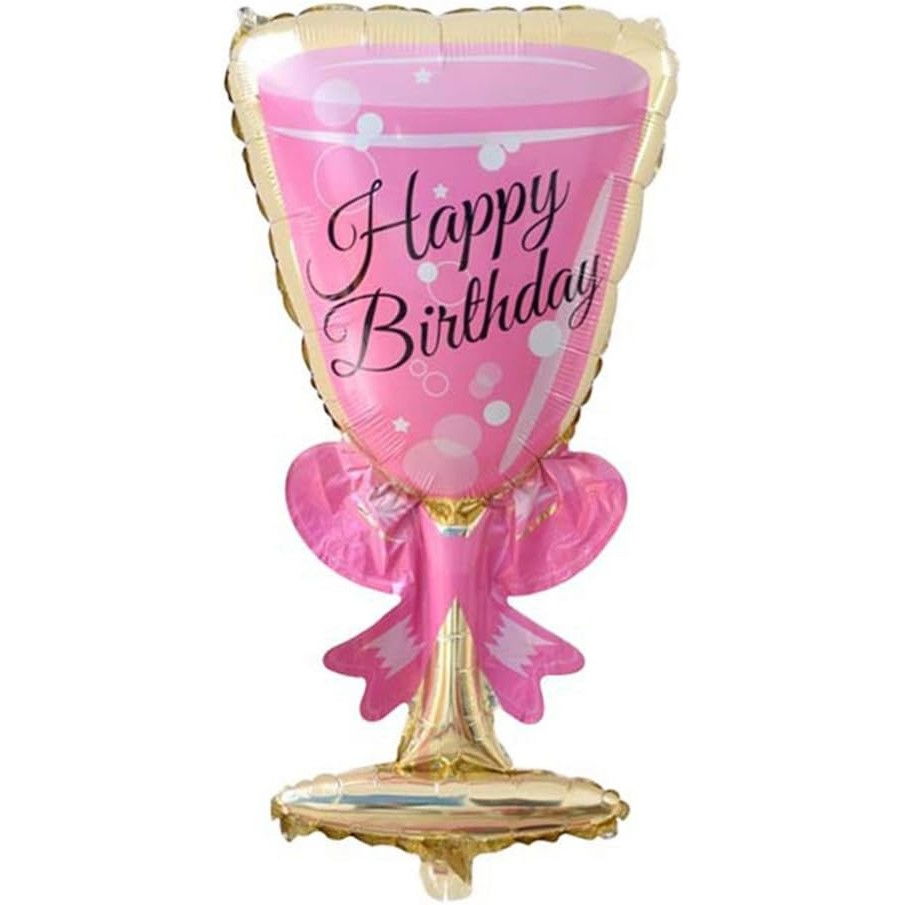 Balon din Folie Metalizata, Flippy, Figurina Pahar de Vin, Tema Aniversare, 93x48 cm, Ambalaj Individual, Pai Inclus, Umflare cu Aer sau Heliu, Roz [2]