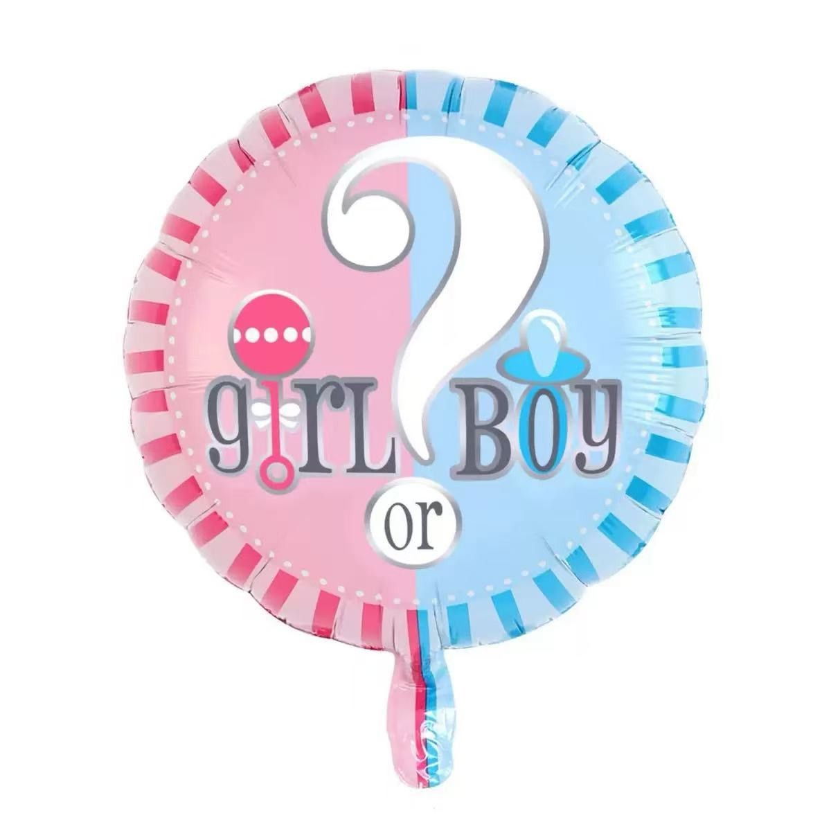 Balon din Folie Metalizata, Flippy, Figurina Rotunda, Model Girl or Boy, Tema Gender Reveal, 45 cm, Ambalaj Individual, Pai Inclus, Umflare cu Aer sau Heliu, Albastru/Roz [1]