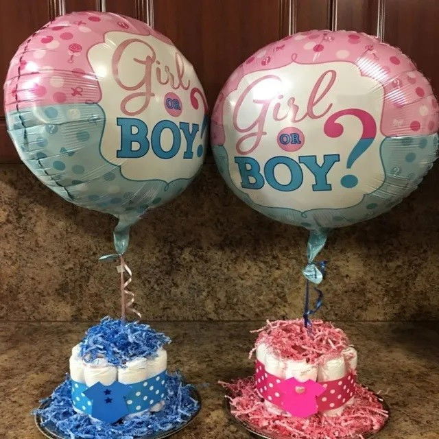 Balon din Folie Metalizata, Flippy, Figurina Rotunda, Model Girl or Boy, Tema Gender Reveal, 45 cm, Ambalaj Individual, Pai Inclus, Umflare cu Aer sau Heliu, Albastru/Roz [2]