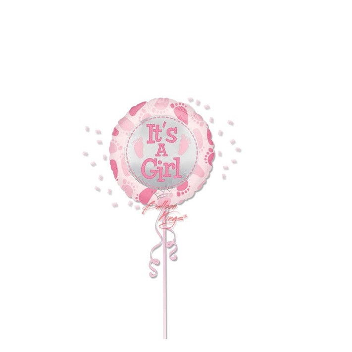 Balon din Folie Metalizata, Flippy, Figurina Rotunda, Model It's a Girl, Tema Gender Reveal, 45 cm, Ambalaj Individual, Pai Inclus, Umflare cu Aer sau Heliu, Roz [2]