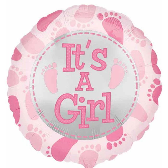 Balon din Folie Metalizata, Flippy, Figurina Rotunda, Model It's a Girl, Tema Gender Reveal, 45 cm, Ambalaj Individual, Pai Inclus, Umflare cu Aer sau Heliu, Roz [3]