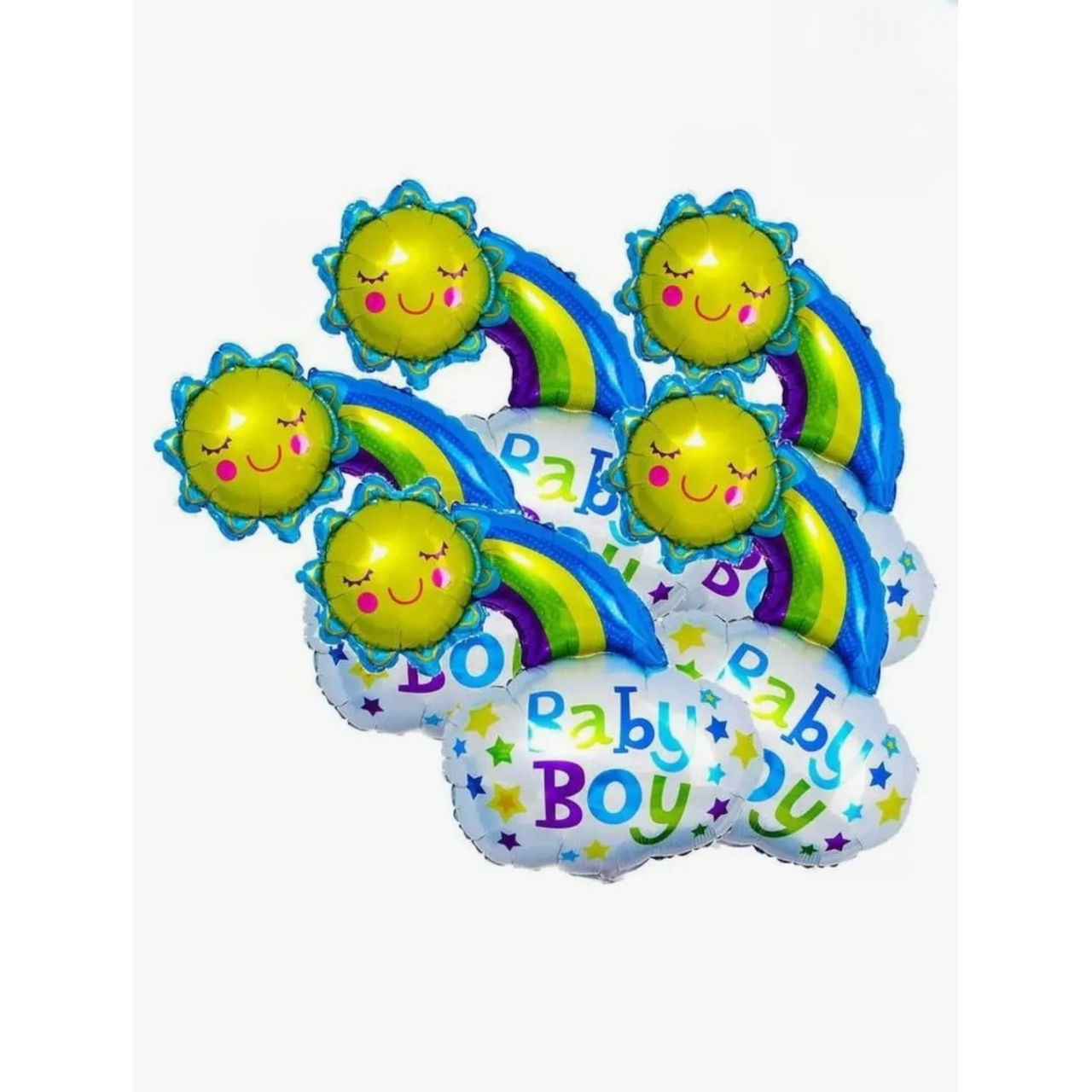 Balon din Folie Metalizata, Flippy, Figurina Soare si Nor, Tema Botez, 60x53 cm, Ambalaj Individual, Pai Inclus, Umflare cu Aer sau Heliu, Albastru [4]