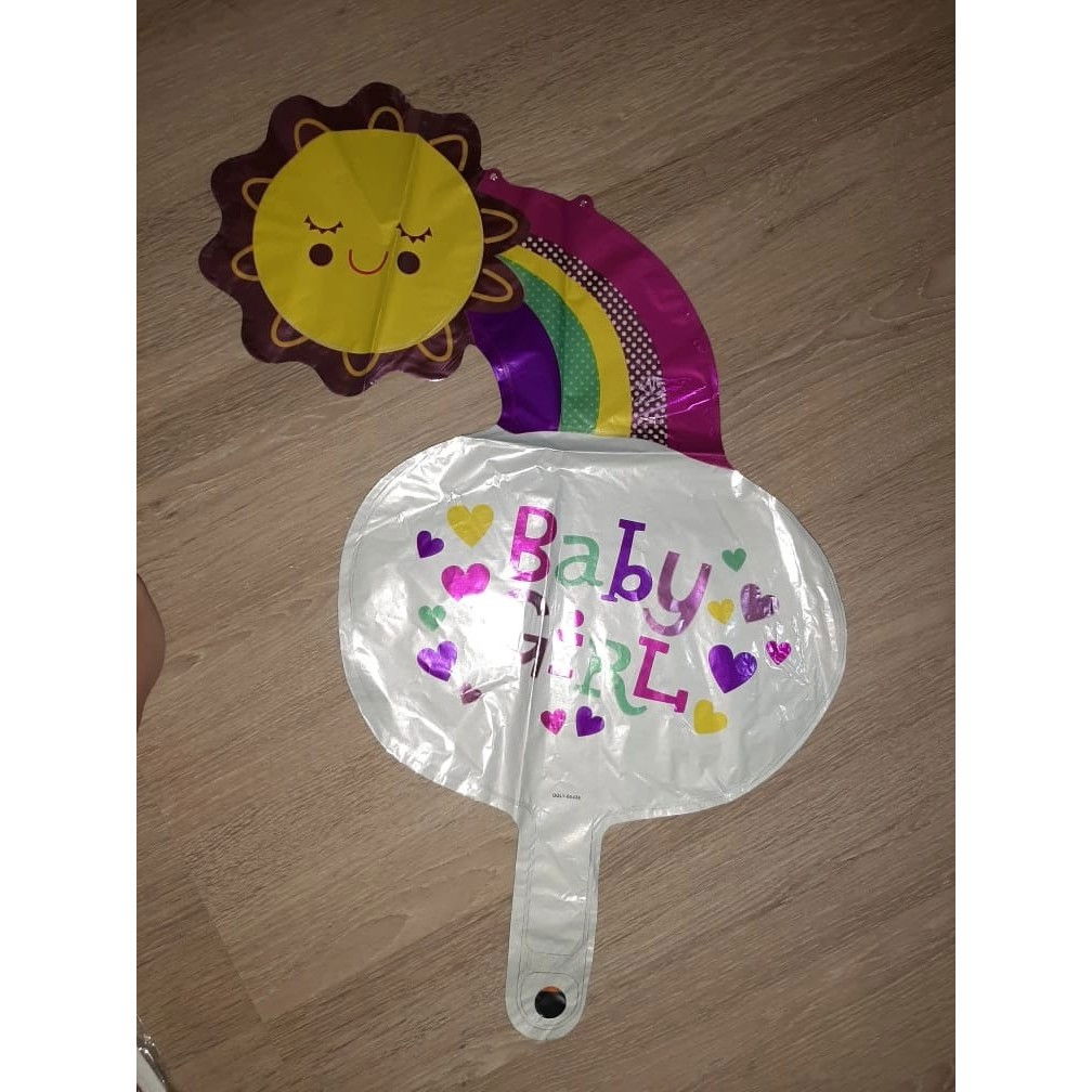 Balon din Folie Metalizata, Flippy, Figurina Soare si Nor, Tema Botez, 60x53 cm, Ambalaj Individual, Pai Inclus, Umflare cu Aer sau Heliu, Roz [5]