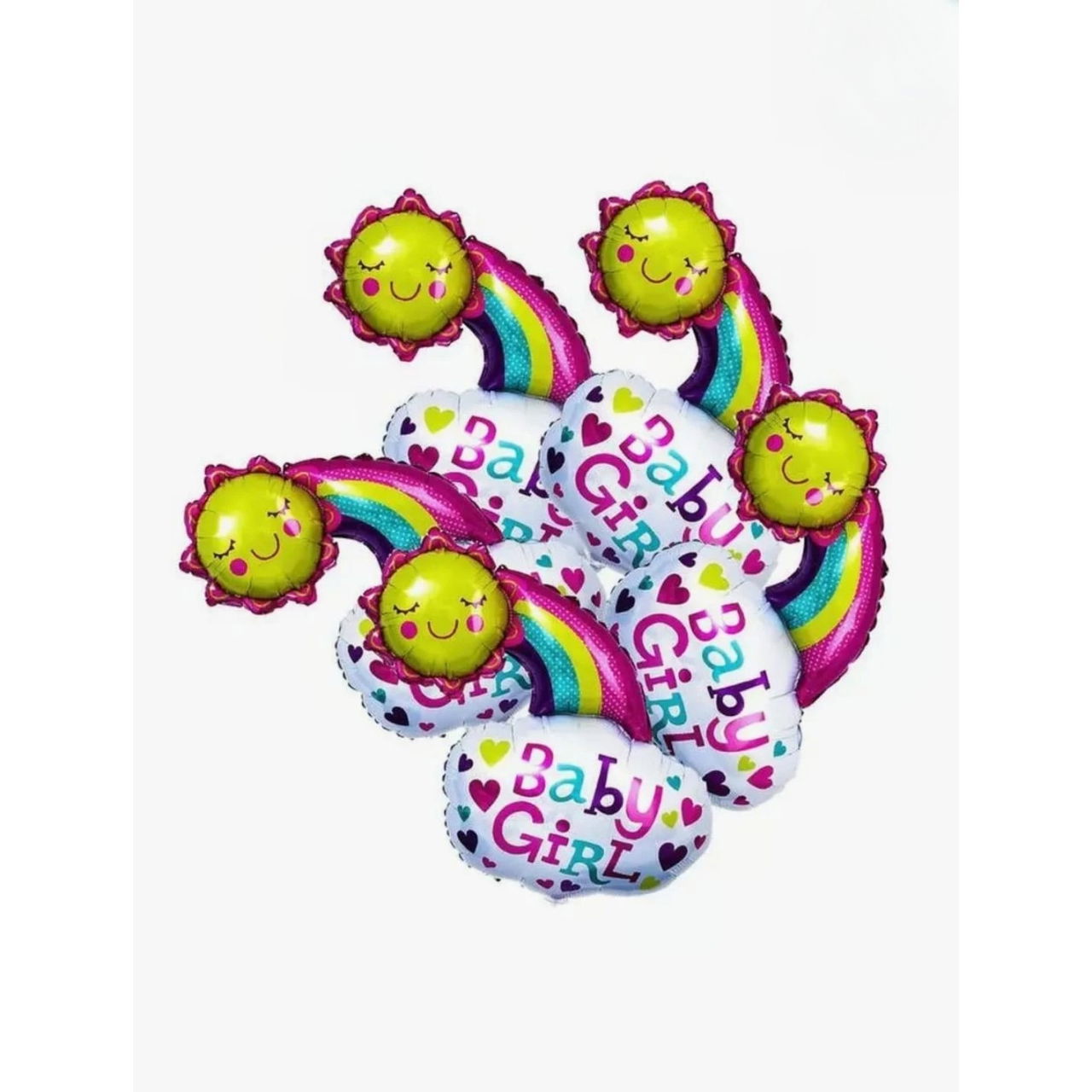 Balon din Folie Metalizata, Flippy, Figurina Soare si Nor, Tema Botez, 60x53 cm, Ambalaj Individual, Pai Inclus, Umflare cu Aer sau Heliu, Roz [3]